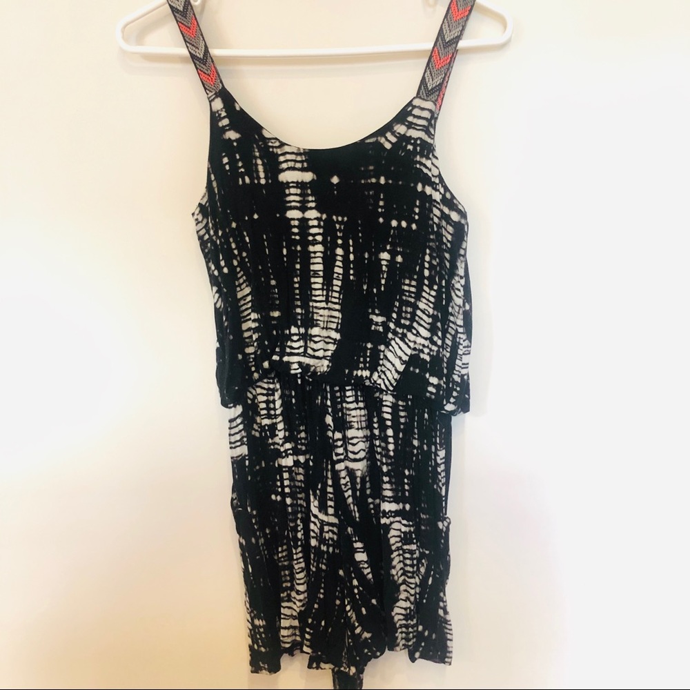 Xhiliaration Tie Dye Black and White Romper XS